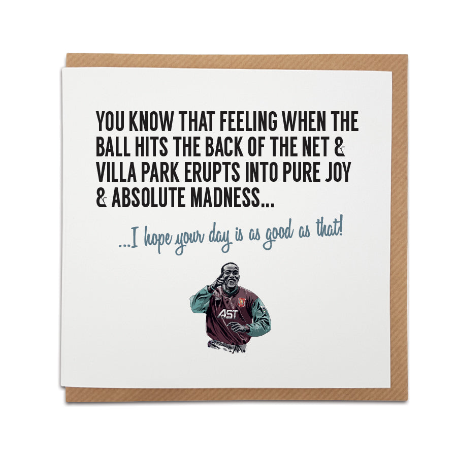 ASTON VILLA FOOTBALL CLUB THEMED GREETINGS CARD WITH ILLUSTRATION OF CLUB LEGEND DWIGHT YORKE DESIGNED BY LOCAL LINGO