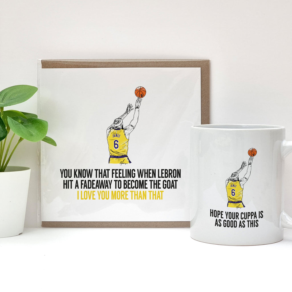 la lakers birthday greetings card and coffee cup lebron james record breaking moment nba point scorer designed by a town called home basketball greetings