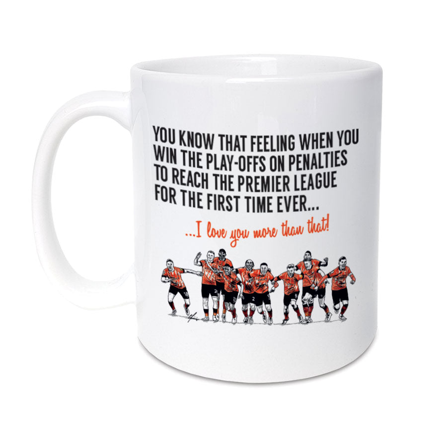 Luton Town FC Premier League Promotion 11oz Mug - Celebratory Illustration of Players After Winning Penalty in Play-Off Final designed by local lingo