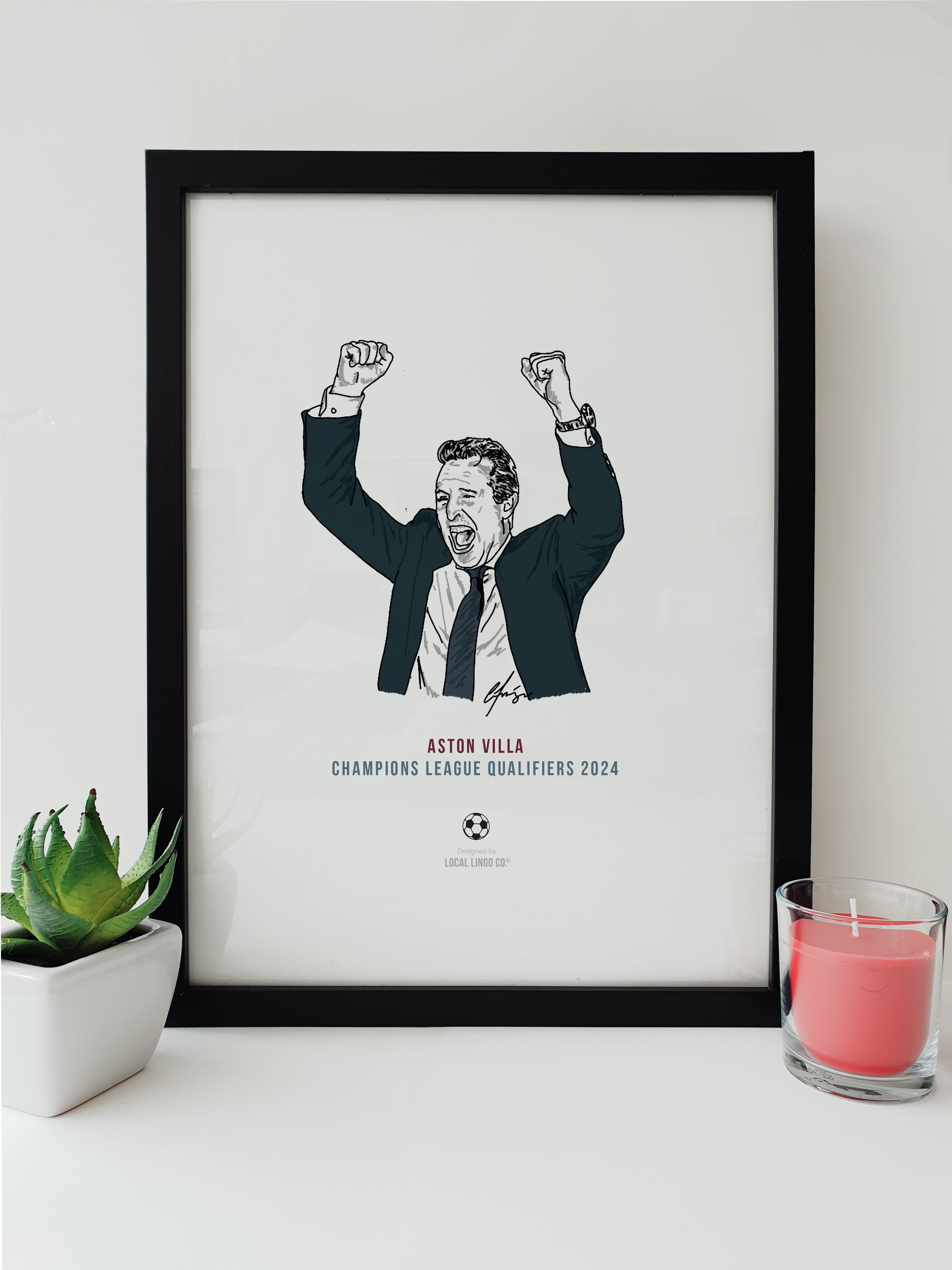 Aston Villa Champions League Qualifiers 2024 - Unai Emery celebration print by Local Lingo