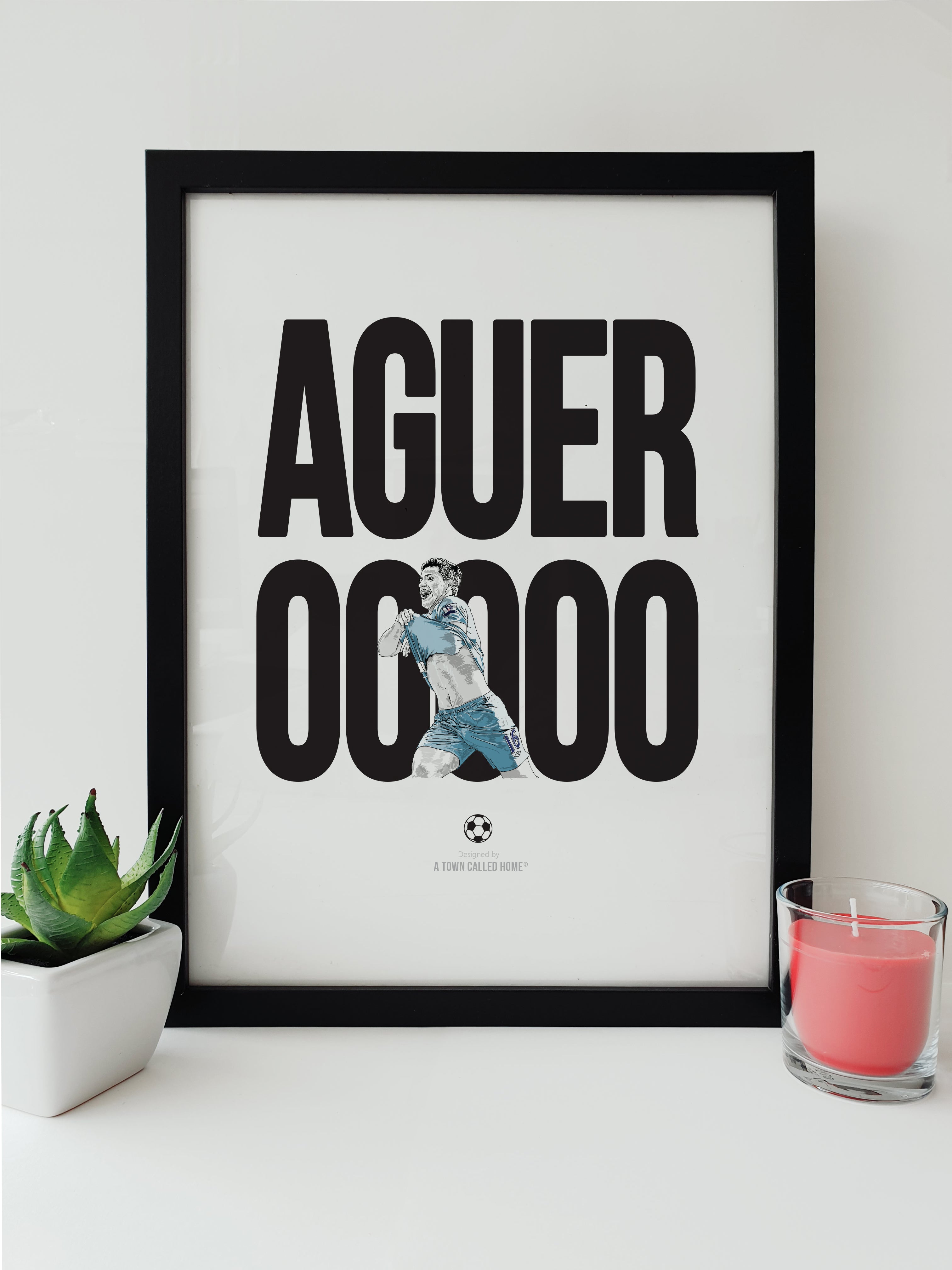 hand drawn illustration of the aguerooooo commentary famous 2012 last minute goal against qpr sergio aguero. Manchester city football club artwork print, poster & wall art