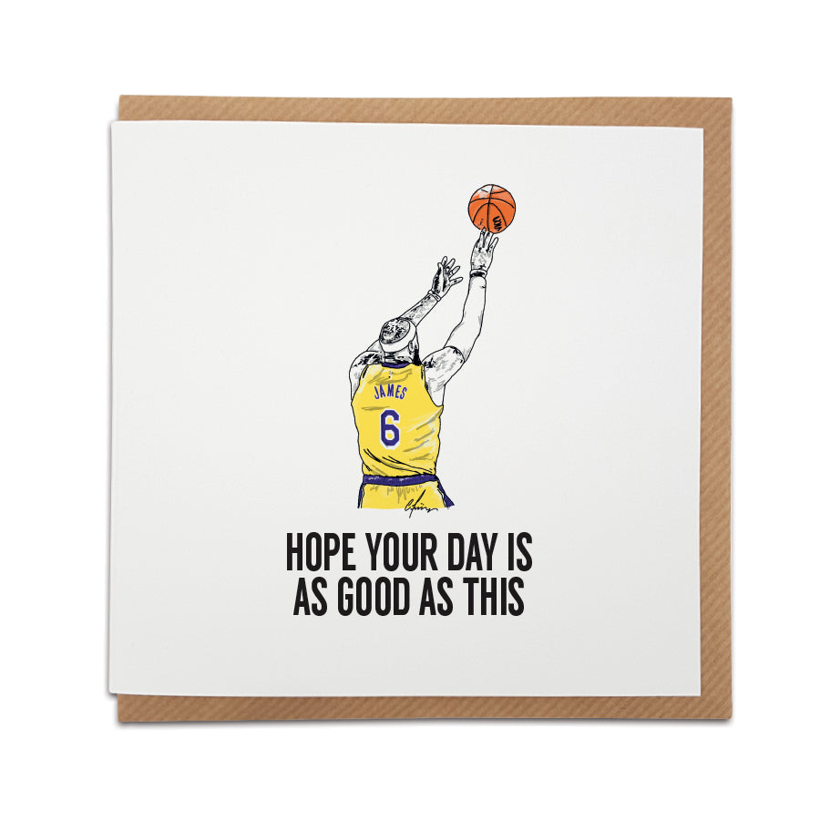 LEBRON JAMES SIGNATURE MOVE FADEAWAY JUMPER RECORD BREAKING MOMENT NBA POINTS SCORING TOTAL GOAT BRITHDAY GREETINGS CARD FOR BASKETBALL FAN SUPPORTER PLAYER A TOWN CALLED HOME. LA LAKERS MERCHANDISE