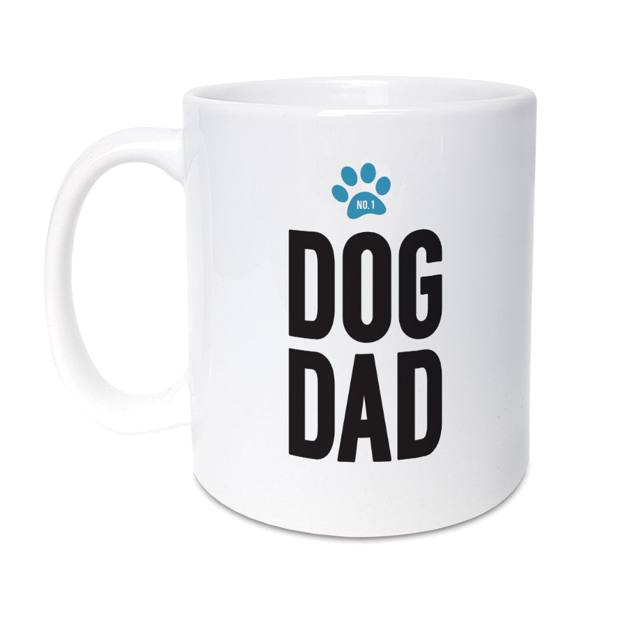 White ceramic mug with the bold text "Number 1 Dog Dad," perfect for Father's Day or any occasion. DESIGNED BY LOCAL LINGO