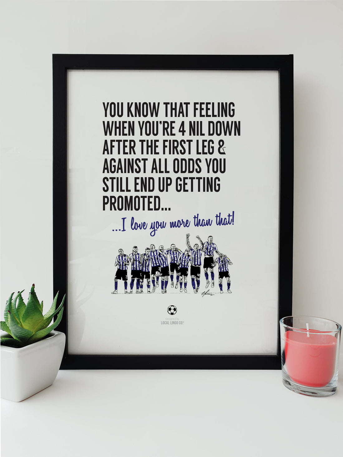 Sheffield Wednesday Promotion Celebration A4 Print - Illustration of the team celebrating a thrilling comeback victory in a penalty shootout