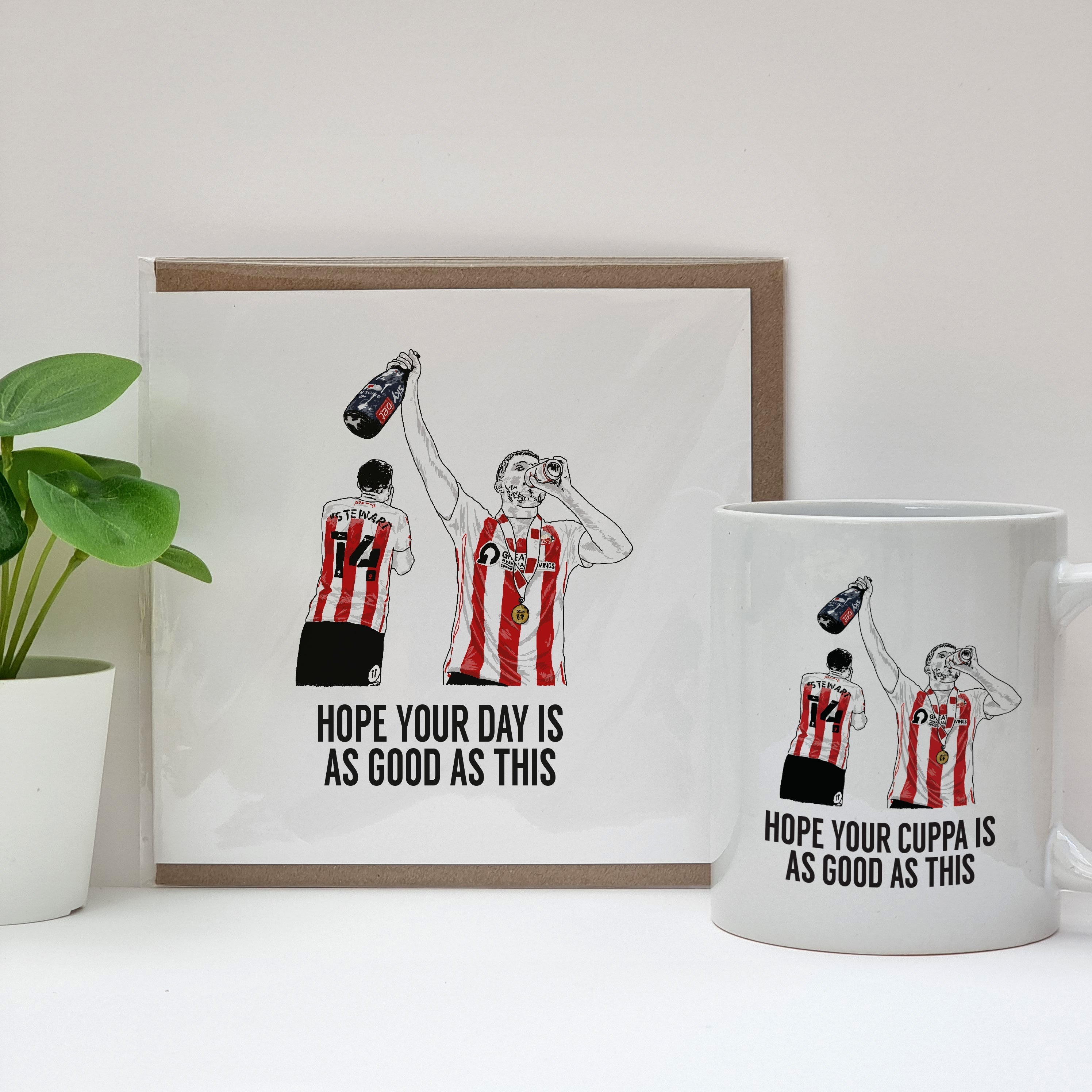 SUNDERLANd association football club league 1 play off final winners celebration greeting card and mug perfect for any black cats fan and supporters. Designed & handmade by a town called home