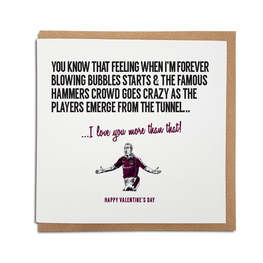West Ham Football Club Valentine’s Day Card. A unique handmade card, perfect for any Hammers supporter