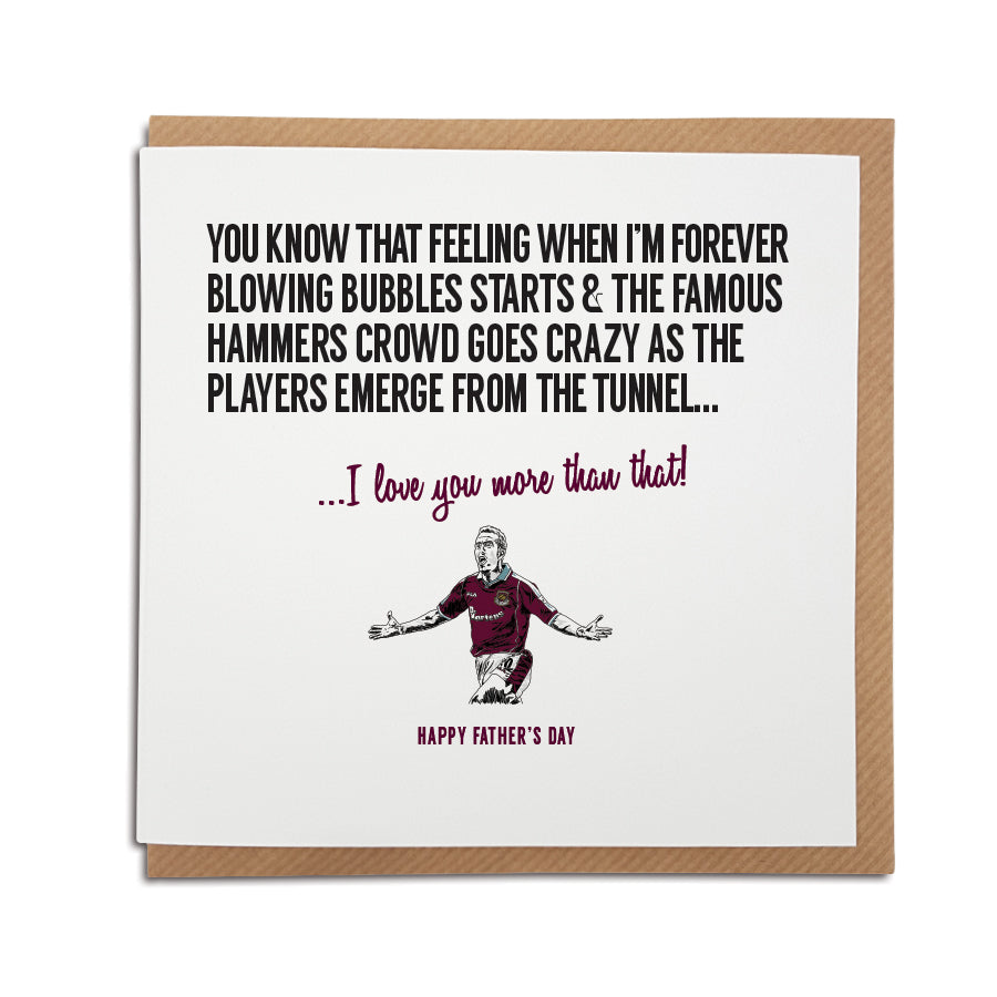 West Ham Football Club Father’s Day Card. A unique handmade card, perfect for any Hammers supporter