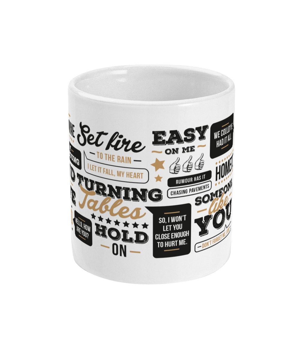 Adele fan mug featuring popular lines from songs
