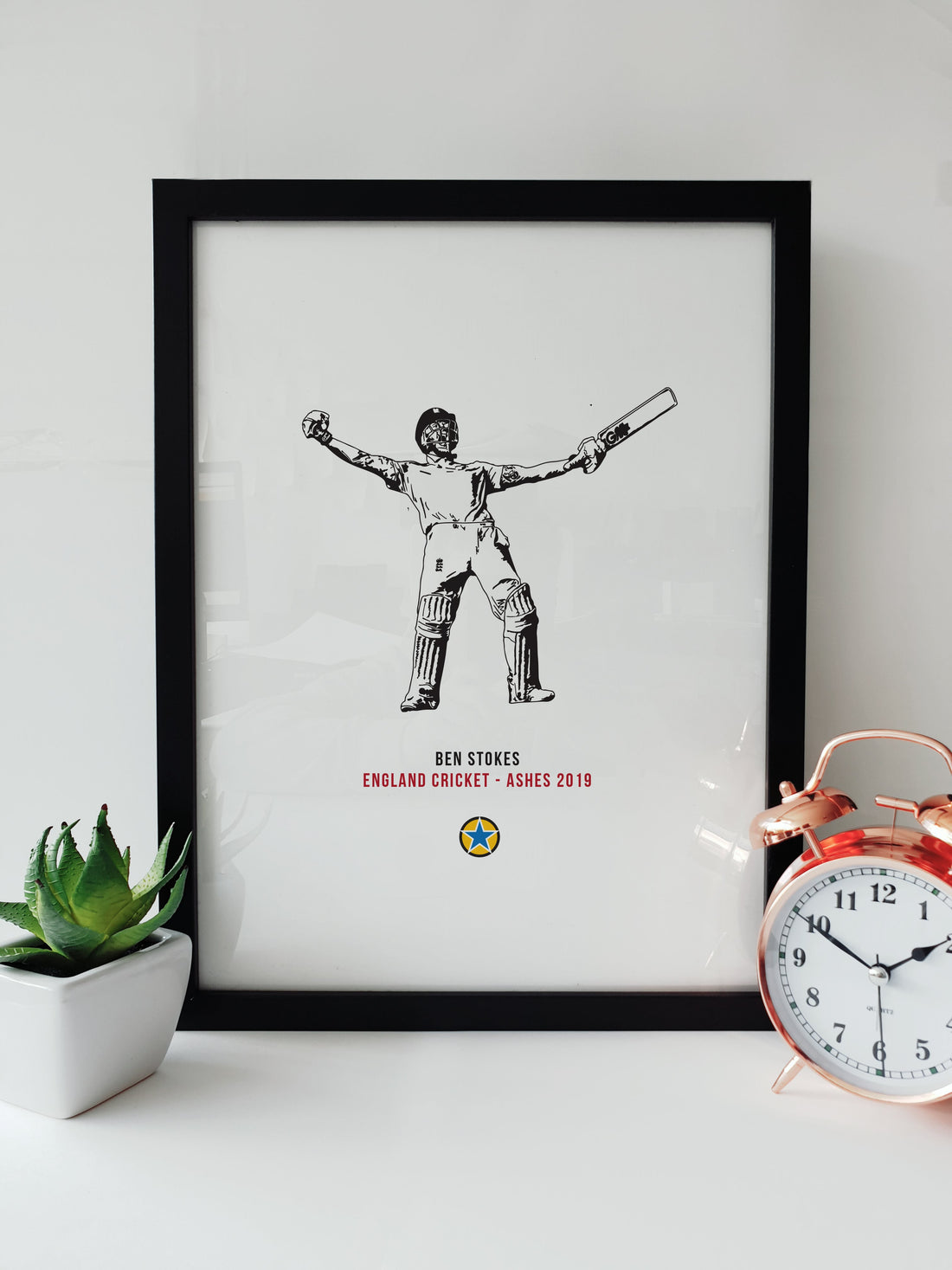 High quality hand drawn illustrated print.  A unique print featuring a hand drawn illustration of Ben Stokes. The perfect gift for a cricket supporter  Print reads:  Ben Stokes England Cricket - Ashes 2019