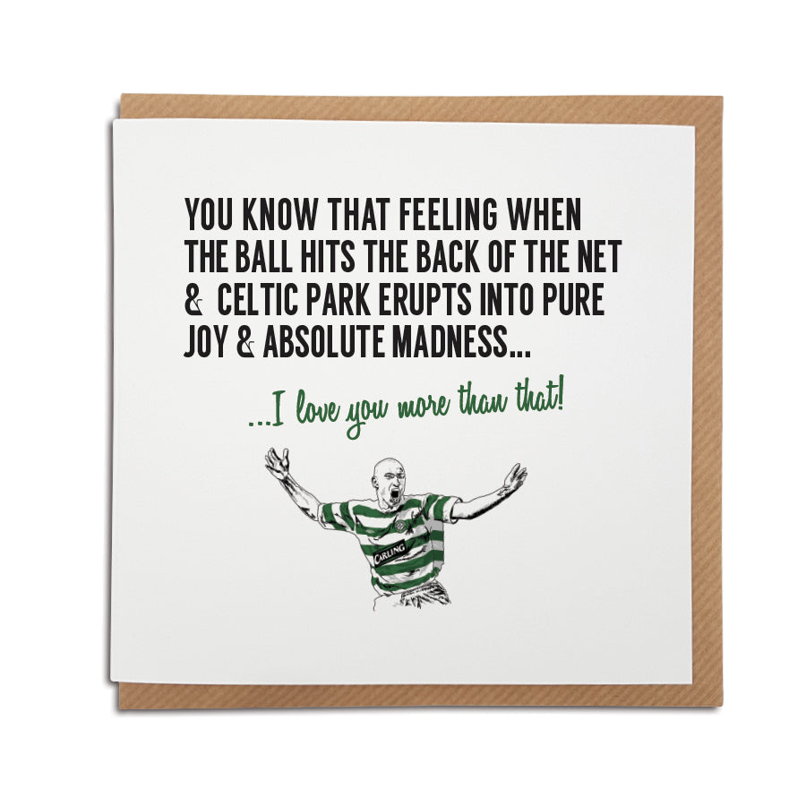 Celtic football club celtic park stadium card left blank for all occasions featuring an illustration of club legend Henrik Larsson