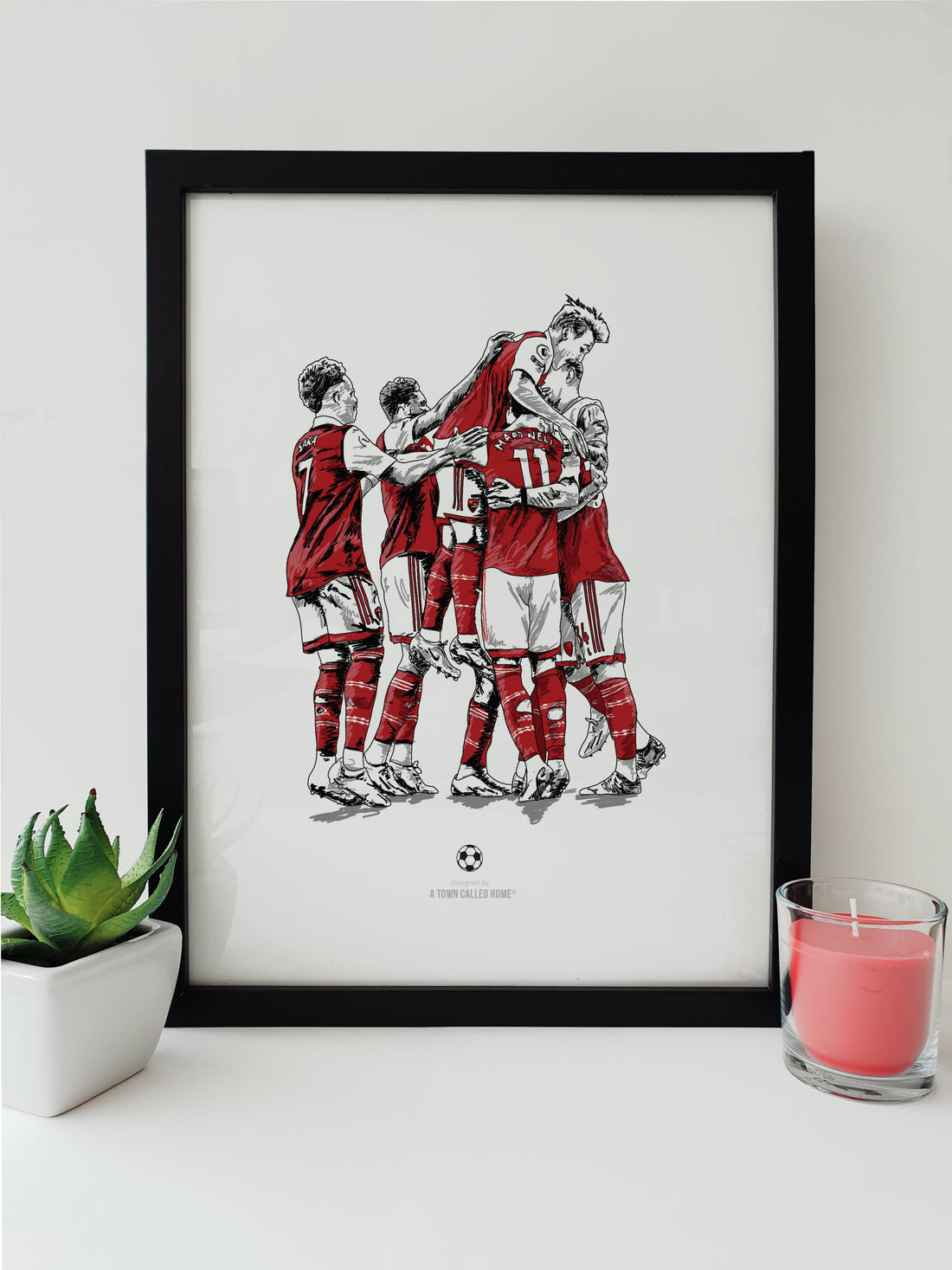 Arsenal football club players goal celebration artwork, poster print featuring gabriel martinelli Martin Ødegaard Bukayo Saka