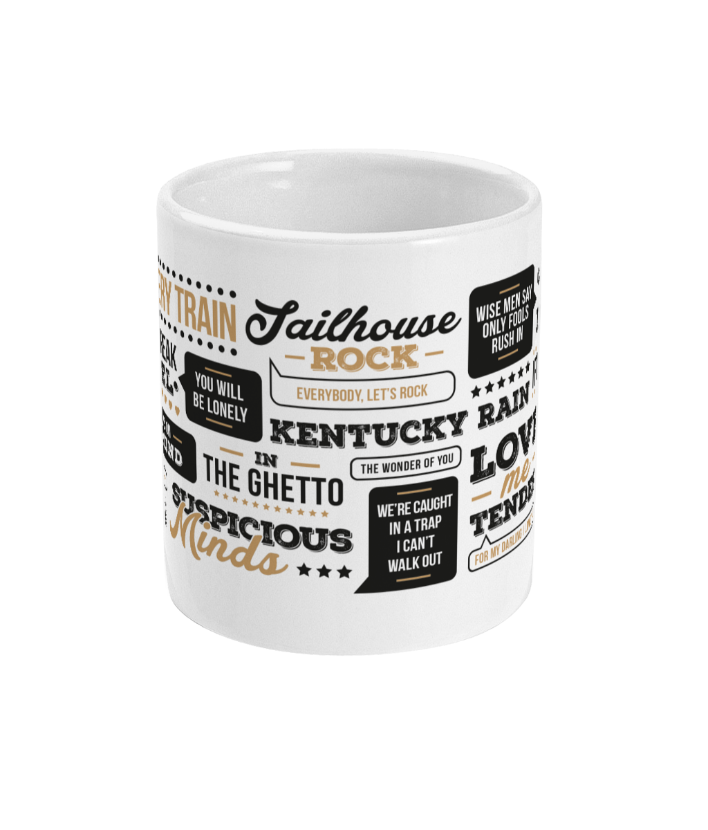 High Quality 11oz mug, celebrating musician Elvis Presley.  Designed & made in the UK.