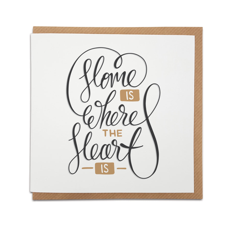 A handmade New Home card designed to bring a smile to the recipients face as they start a new adventure in their new home.     Card reads: Home Sweet Home 