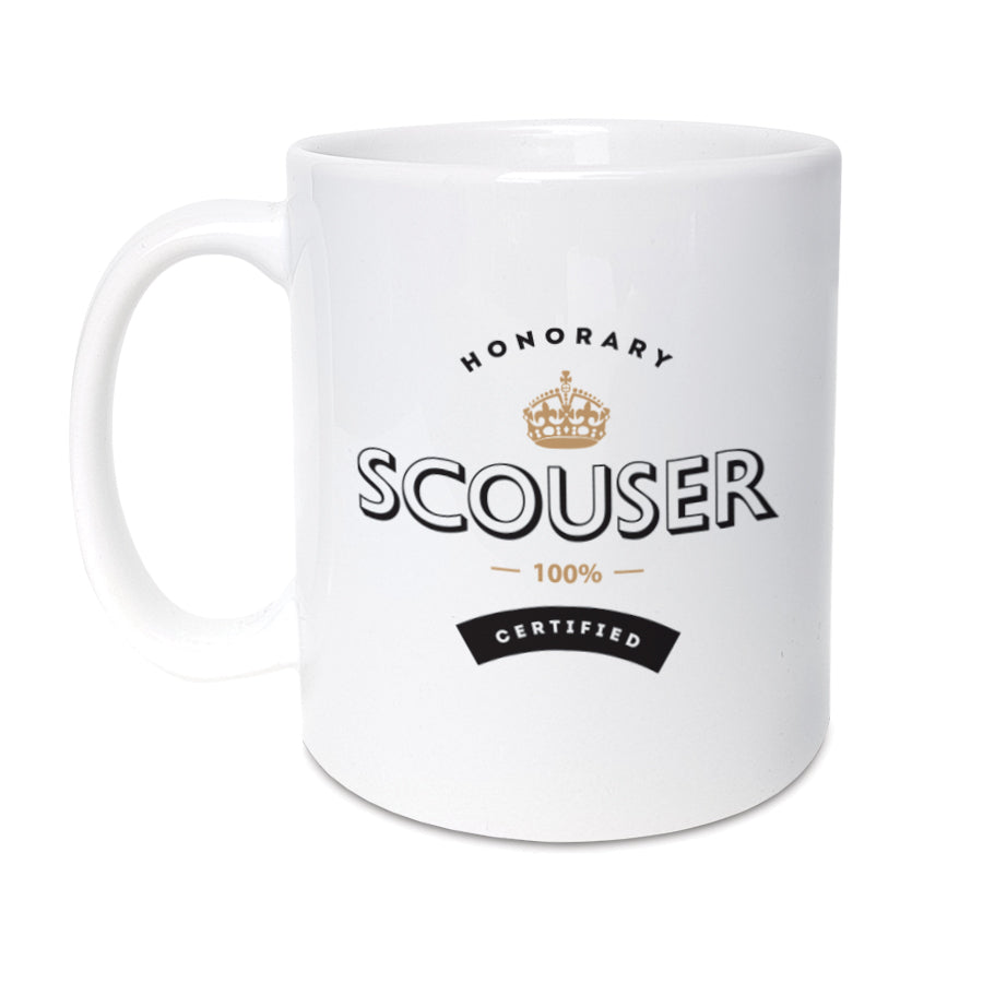 A unique mug which will make the perfect gift for the honorary Scouser in you life. Whether it's for a birthday, Christmas or any other special occasion.    Mug reads: Honorary Scouser 100% certified.